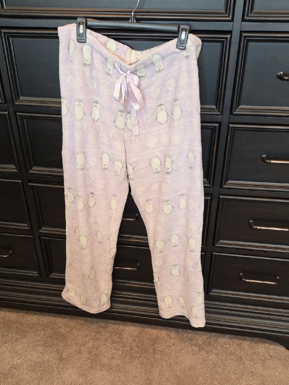 just be Plush Light Pink Kids Pajama Bottoms with Penguin Pattern